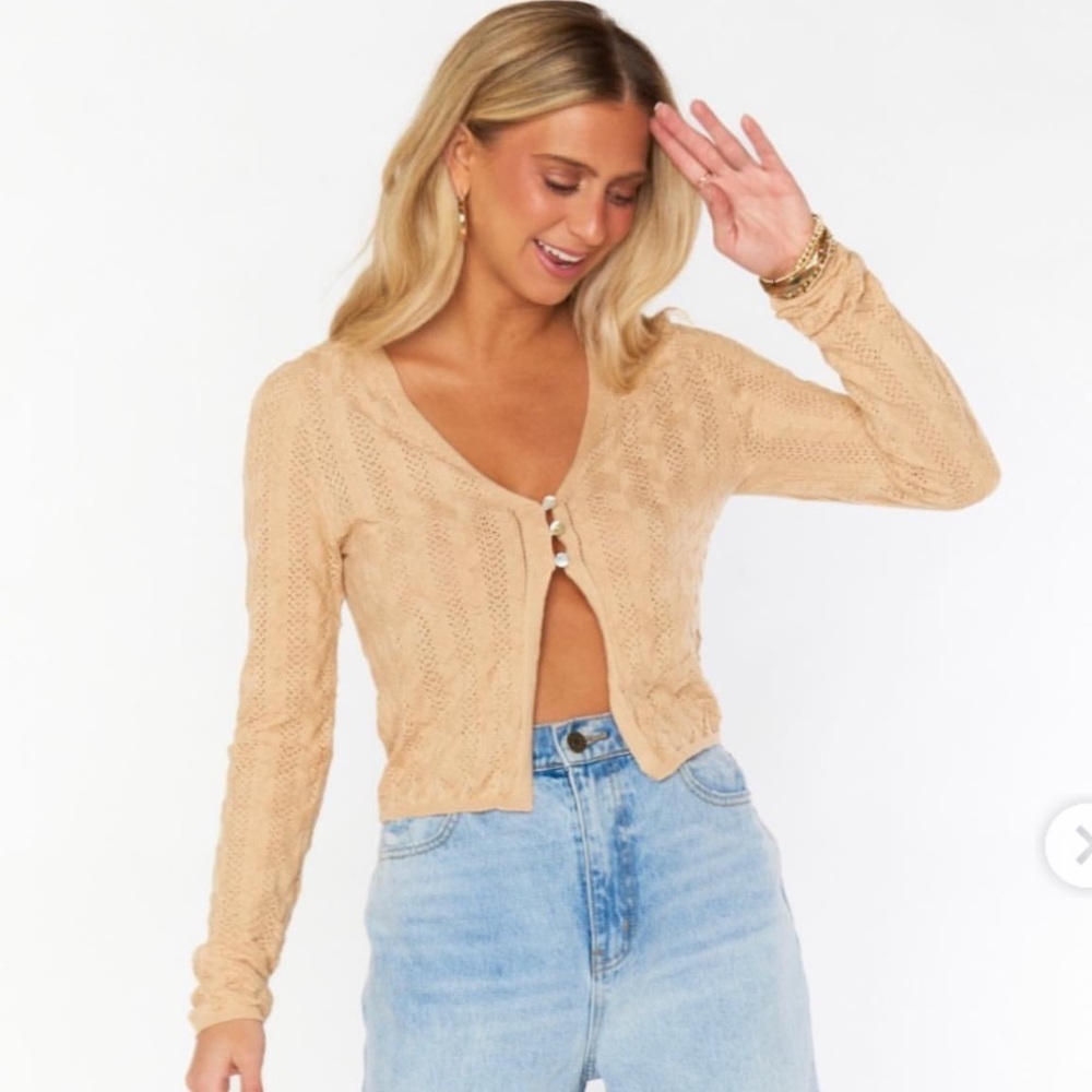 Show Me Your MUMU Cropped Cardigan SweaterSize XL Pointelle and scalloped design